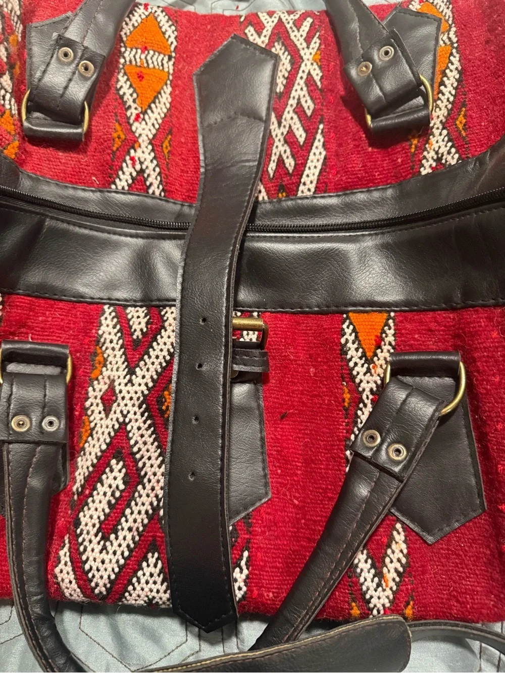 Vintage Kilim Duffle Bag Weekender Leather Travel Large